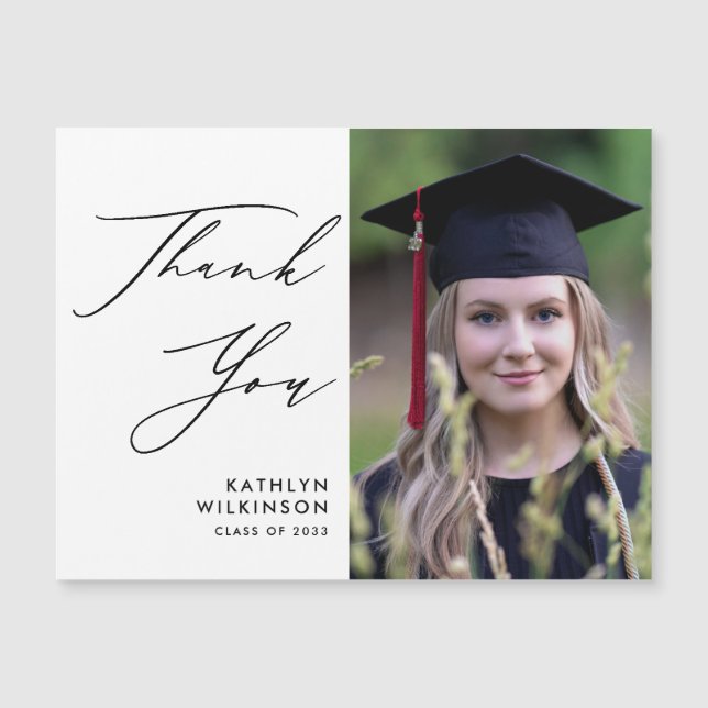 Elegant Black Script Simple Graduation Thank You (Front)