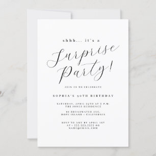 Elegant Black Script Surprise Party Invitation