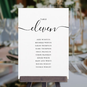 Elegant Black Script Table Number 11 Seating Chart