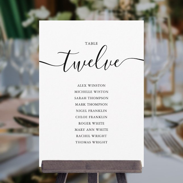 Elegant Black Script Table Number 12 Seating Chart (Creator Uploaded)