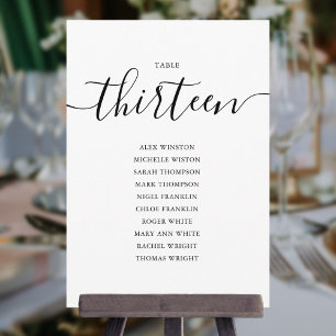 Elegant Black Script Table Number 13 Seating Chart