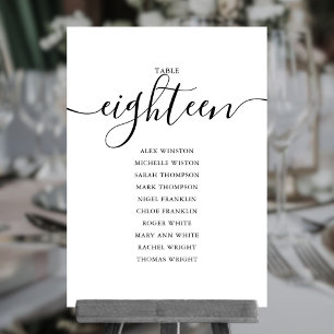 Elegant Black Script Table Number 18 Seating Chart