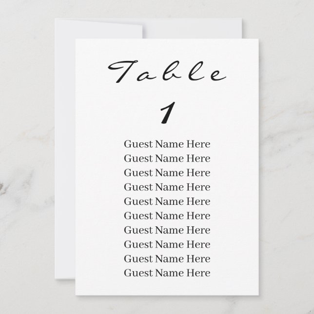 Elegant Black Script Table Number 1 Seating Chart  (Front)