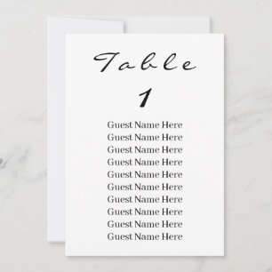 Elegant Black Script Table Number 1 Seating Chart 