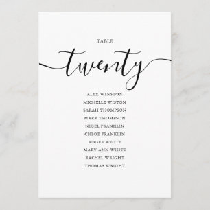 Elegant Black Script Table Number 20 Seating Chart