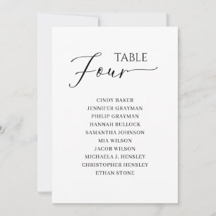 Elegant Black Script Table Number 4 Seating Chart