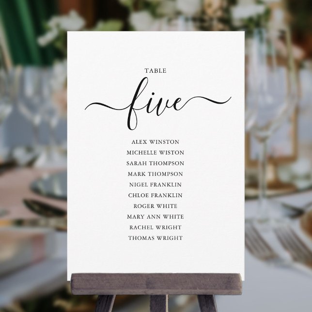 Elegant Black Script Table Number 5 Seating Chart (Creator Uploaded)