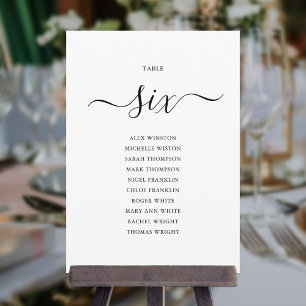 Elegant Black Script Table Number 6 Seating Chart
