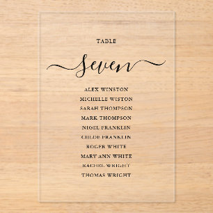 Elegant Black Script Table Number Seating Chart