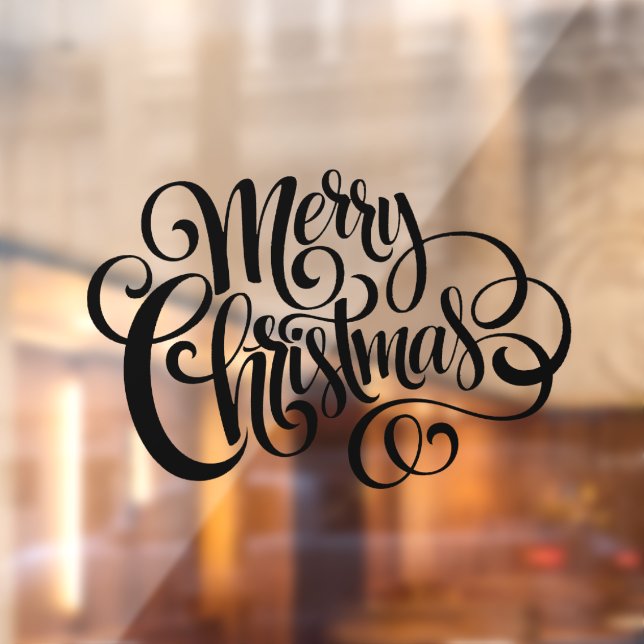 Elegant Black Script Typography Merry Christmas Window Cling (Sheet 2)