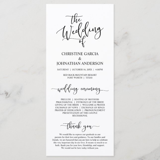 Elegant Black Script, Wedding Ceremony Program (Front)
