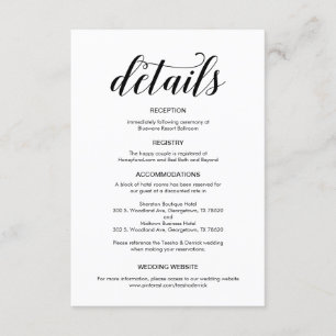 Elegant Black Script, Wedding Details Information Enclosure Card