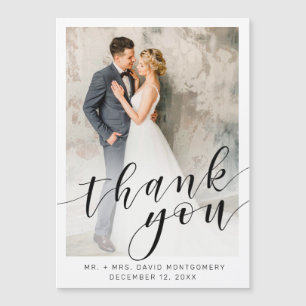 Elegant Black Script Wedding Photo Thank You