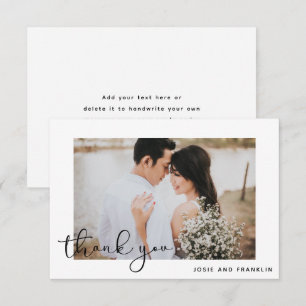 Elegant Black Script Wedding Photo Thank You Card 