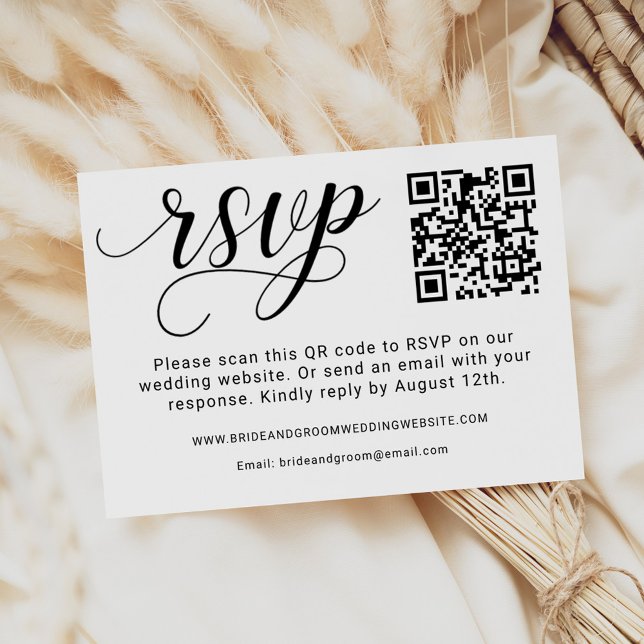 Elegant Black Script Wedding QR Code  RSVP Card (Creator Uploaded)