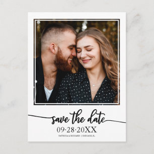 Elegant Black Script Wedding Save The Date Photo Postcard