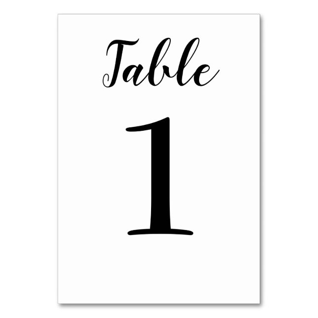Elegant Black Script Wedding  Table Number (Front)