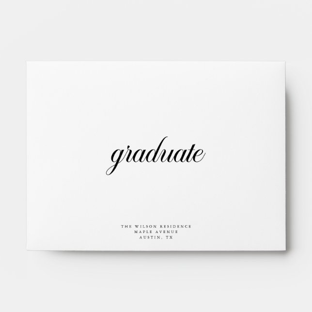 Elegant Black Script White Graduation Envelope (Front)