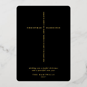 Elegant Black Scripture Cross Foil Holiday Card