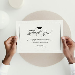 Elegant Black Scrit Thank You Grad Hat Graduation Card