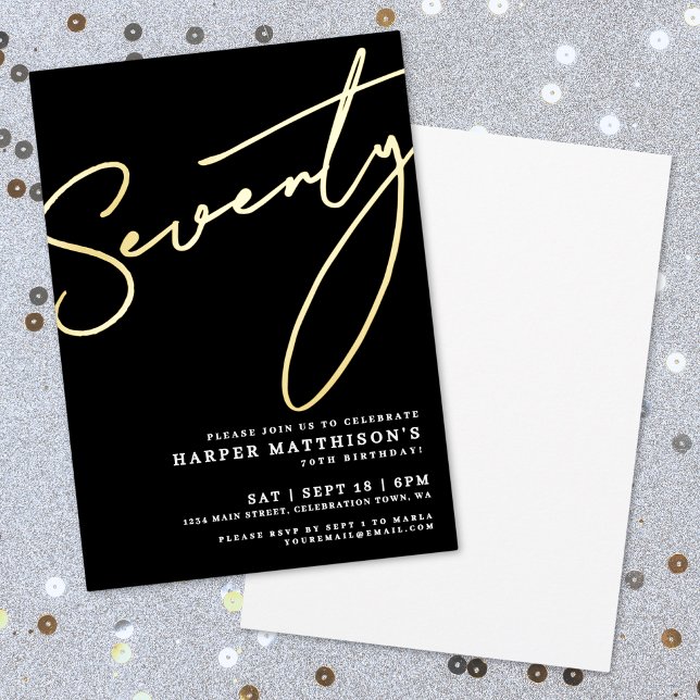 Elegant Black Seventy 70th Birthday Gold (Elegant Black Seventy 70th Birthday Gold Foil Invitation)