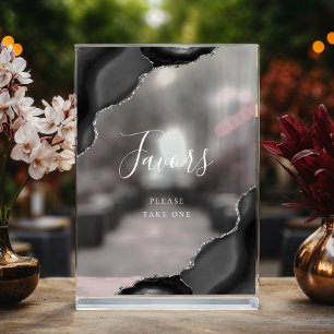 Elegant Black Silver Agate Wedding Favours Acrylic Sign