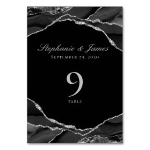 Elegant Black Silver Agate Wedding Table Number