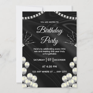 Elegant Black & Silver Birthday Party Invitation