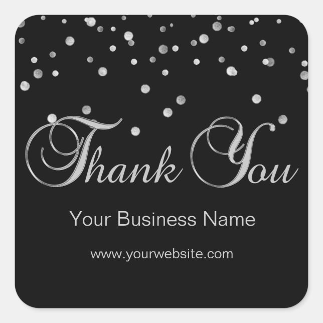 Elegant Black Silver Business Thank You Labels (Front)