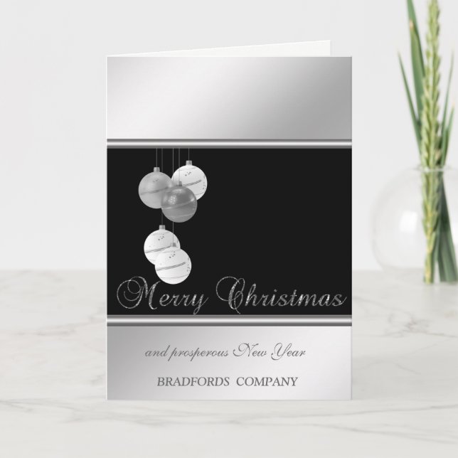 Elegant Black, Silver,  Christmas Balls, Company Holiday Card (Front)