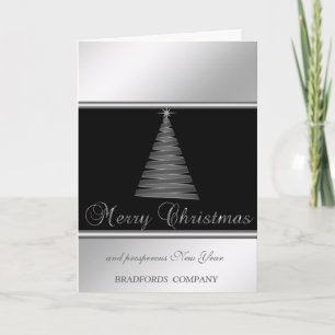 Elegant Black, Silver, Christmas Tree, Company Holiday Card