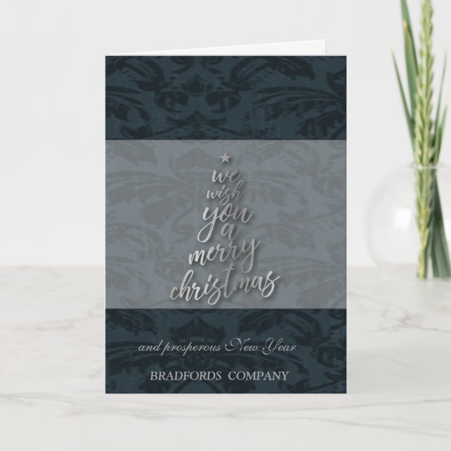 Elegant Black  Silver Christmas Tree, Company Holiday Card (Front)