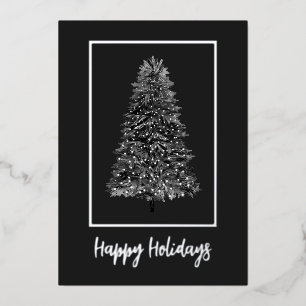 Elegant Black Silver Christmas Tree Foil Holiday Card