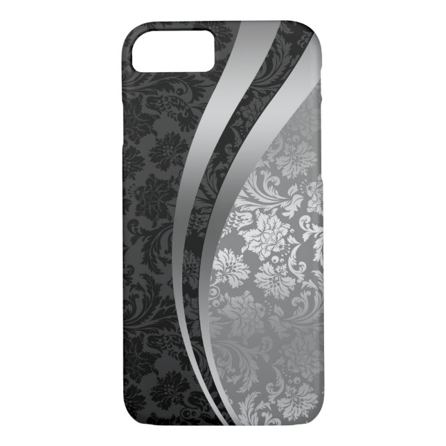 Elegant Black & Silver Damasks Dynamic Stripes Case-Mate iPhone Case (Back)