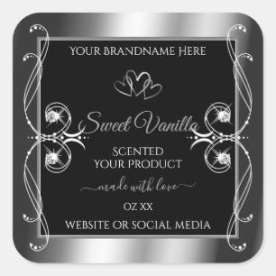 Elegant Black Silver Decor Product Labels Diamonds