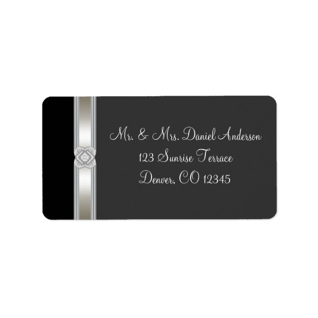 Elegant Black Silver Diamond Band Address Labels (Front)