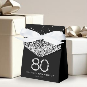 Elegant Black Silver Diamonds 80th Birthday Favor Box