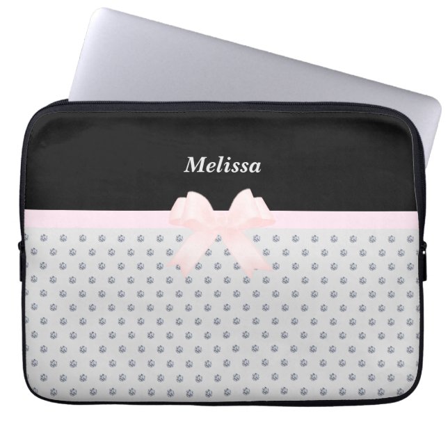 Elegant Black & Silver Diamonds Laptop Laptop Sleeve (Front)