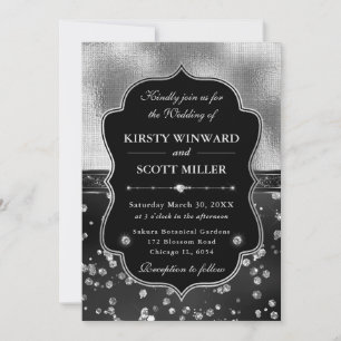 Elegant Black & Silver Diamonds Wedding Invitation