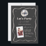 Elegant Black & Silver Disco Ball 18th Birthday Invitation<br><div class="desc">Celebrate in style with this elegant black and silver disco ball photo editable age birthday party invitation. Featuring a modern dark background, chic wavy border, and a shimmering disco ball, this trendy design is perfect for a milestone celebration. Personalize with your party details to create the ultimate invite that sets...</div>