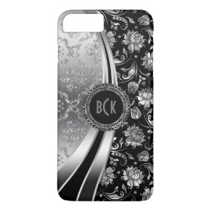Elegant Black & Silver Floral Damask Case-Mate iPhone Case