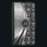 Elegant Black & Silver Floral Damask Samsung Galaxy S5 Wallet Case<br><div class="desc">Black and silver tones shiny metallic floral damask. Custom and optional monogram. Several variation on this design, with different position of the elements. Not actual glitter or metallic finis, but digital image effect. If you need any help customizing, changing colour, or anything else to any of my designs, contact ArtOnWear...</div>