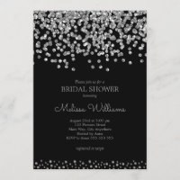 Elegant Black Silver Foil Confetti Bridal Shower