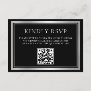 Elegant Black Silver Formal Bar Mitzvah RSVP Enclosure Card