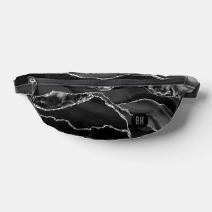 Elegant Black Silver Glitter Agate Marble  Fanny Pack