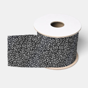 Elegant Black Silver Glitter Leopard Animal Print Grosgrain Ribbon