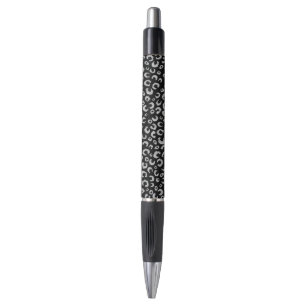 Elegant Black Silver Glitter Leopard Animal Print Pen
