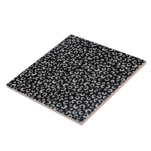 Elegant Black Silver Glitter Leopard Animal Print Tile