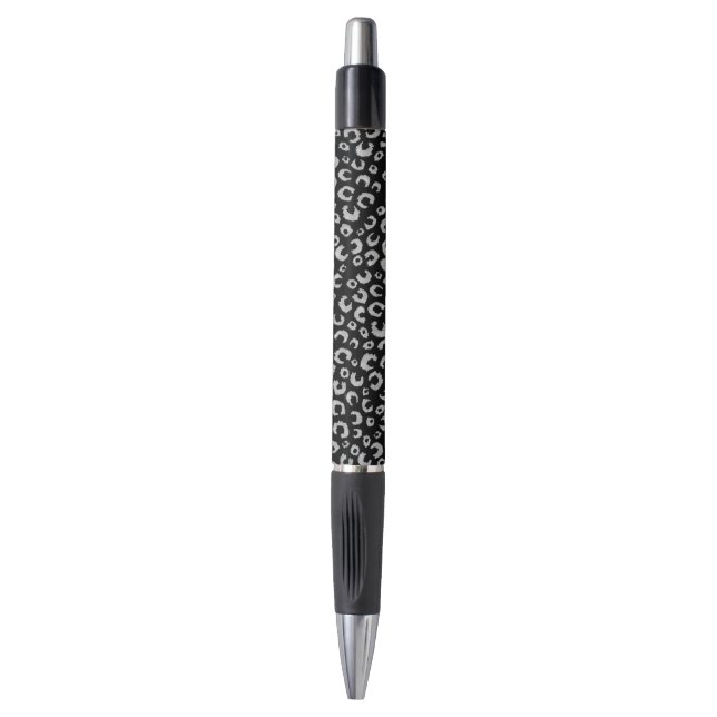 Elegant Black Silver Glitter Leopard Pattern Pen (Front Vertical)
