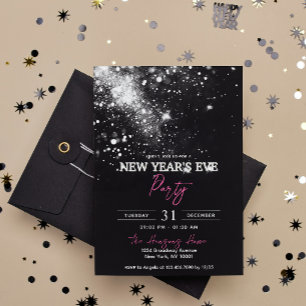 Elegant Black Silver Glitter New Year's Eve Party Invitation